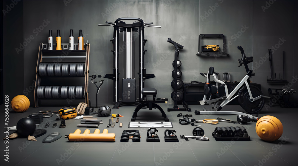Fitness equipment arranged in a dynamic layout, Fitness equipment arranged in a dynamic layout,