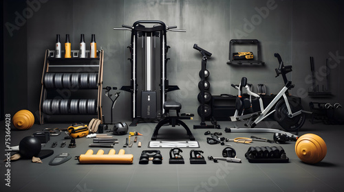 Fitness equipment arranged in a dynamic layout,