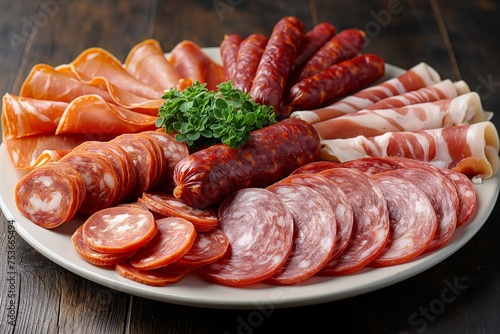 Charcuterie board on dark wooden background. Italian antipasti or Spanish tapas