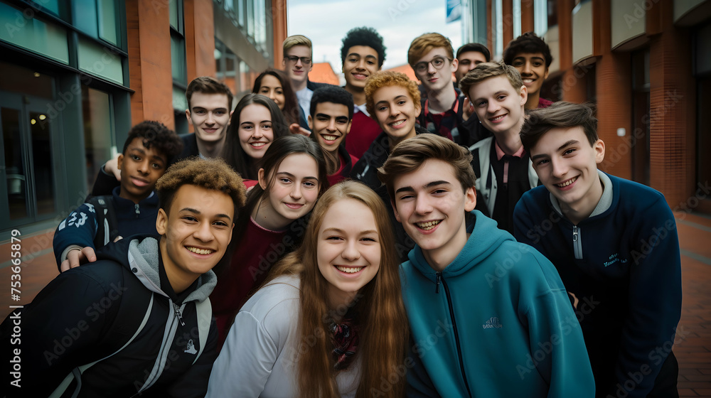 Students striking a pose for a class picture, Students striking a pose for a class picture,