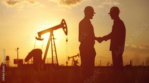 Building Partnerships: Engineer and Worker Silhouette Shake Hands