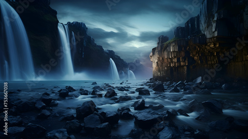 The surreal landscapes of Iceland, featuring cascading waterfalls,