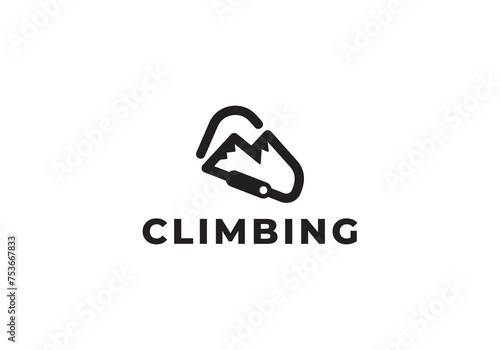 mountain with carabiner logo. climbing sport adventure creative symbol icon design