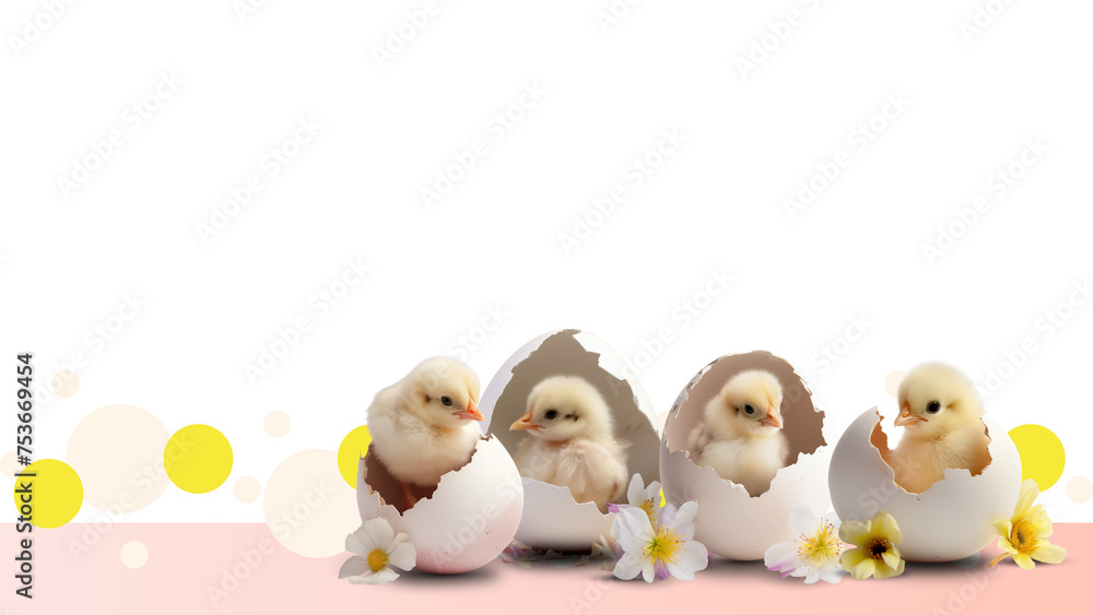Easter banner with drawn eggs and chicken in eggshells. transparent background Easter banner with drawn eggs and chicken in eggshells. transparent background