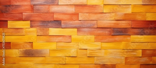 Abstract background of yellow and orange clinker tile design Multicolored home wall decoration with brick masonry shape Textured surface pattern for design or backdrop photo