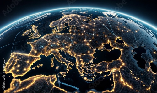 Digital world globe, concept of global network and connectivity on Earth, high speed data transfer and cyber technology, information exchange and international telecommunication 