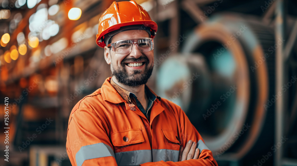 Smiling Engineer wearing safety glasses and helmet Smiling Engineer wearing safety glasses and helmet