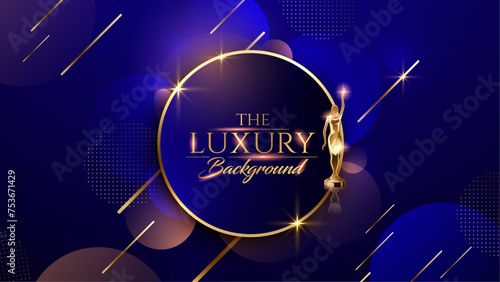Blue and Gold Award Background. Creative Concept Template. Classy Premium Wedding Card. Grand Luxury Decorative Banner for Wedding and Birthday. Premium Congratulations Card. Event Invitation.