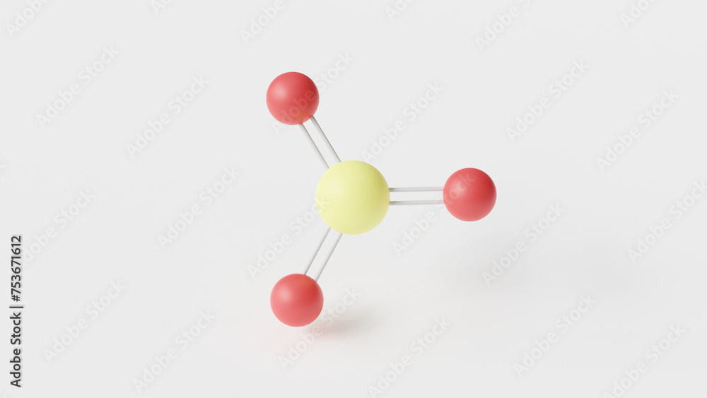 sulfur trioxide molecule 3d, molecular structure, ball and stick model, structural chemical formula sulphur trioxide sulfur trioxide molecule 3d, molecular structure, ball and stick model, structural chemical formula sulphur trioxide