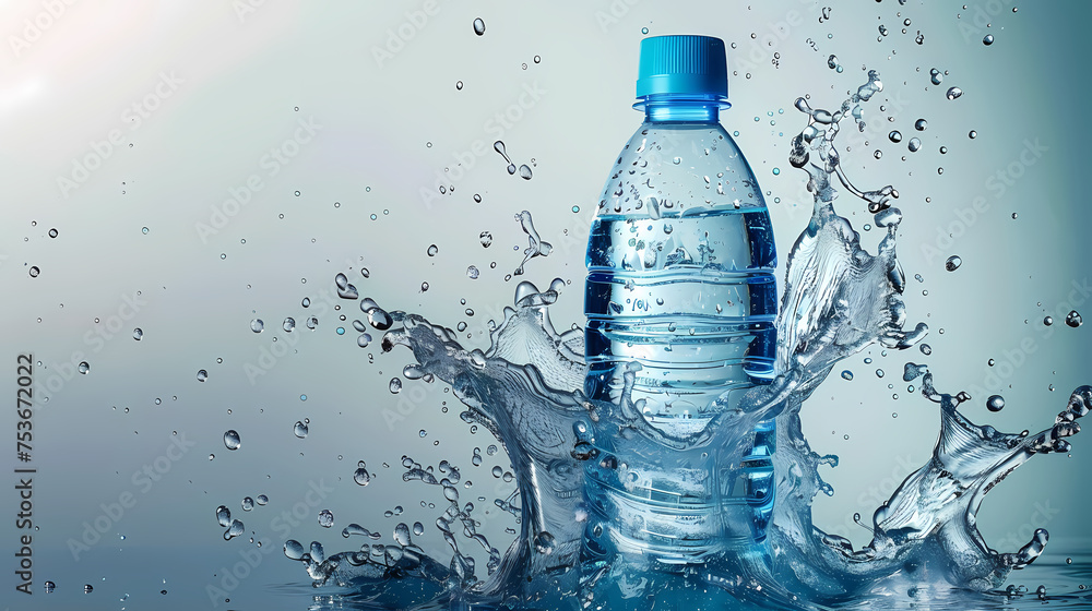 A clear, reusable water bottle filled with fresh water A clear, reusable water bottle filled with fresh water