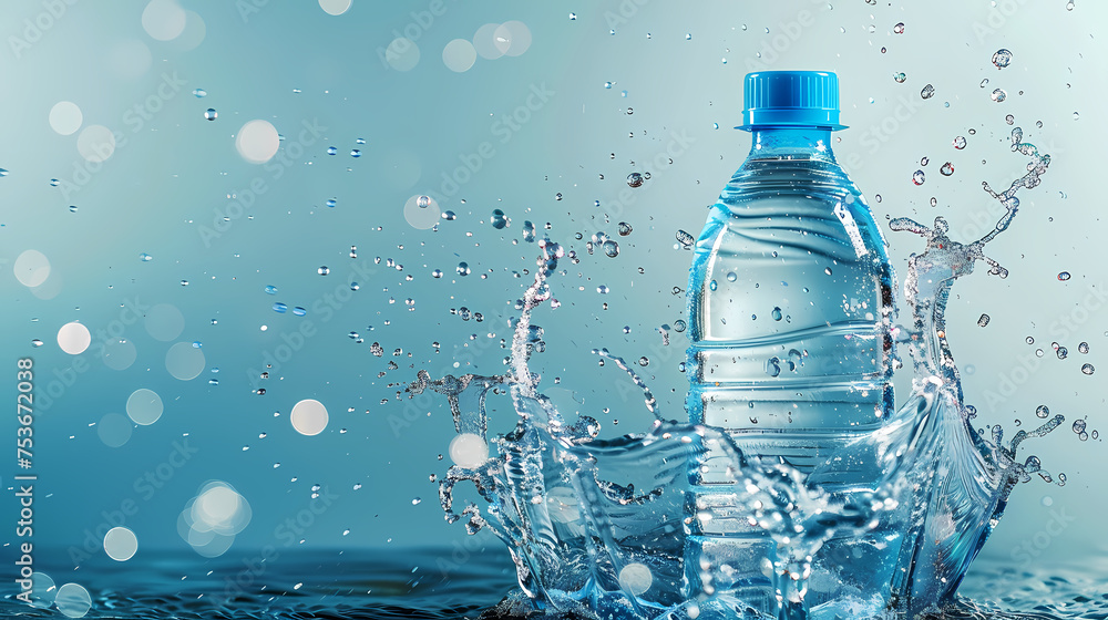 A clear, reusable water bottle filled with fresh water A clear, reusable water bottle filled with fresh water
