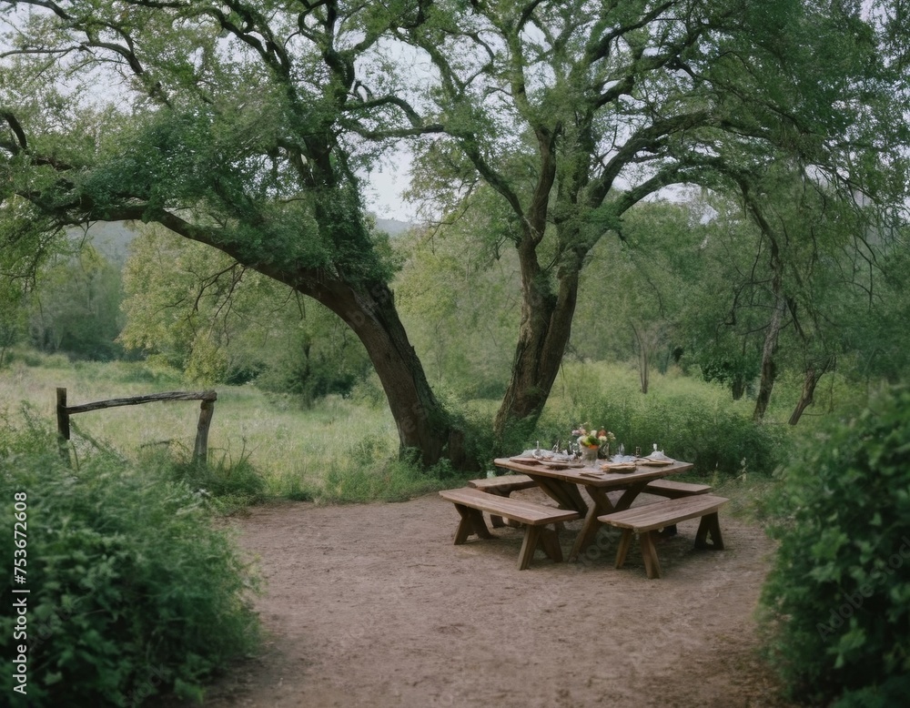 Landscape with a picnic table.