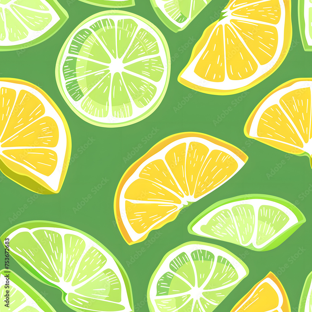 Lime or lemon isolated on transparent background, seamless pattern