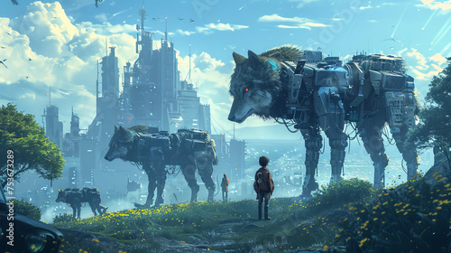A village boy protects his castle from robot wolves in the 2085 years