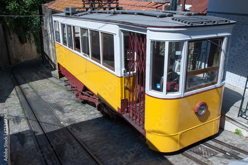 Lisbon, Portugal. 7 September 2012. The Elevador do Lavra was one of the first street funicular in the world when it was built in 1884 the one of the oldest cable car in Lisbon still in use.