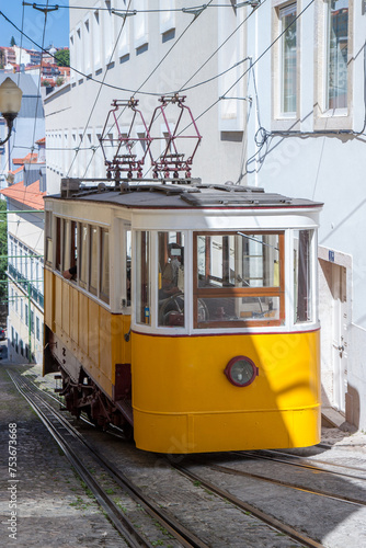 Lisbon, Portugal. 7 September 2012. The Elevador do Lavra was one of the first street funicular in the world when it was built in 1884 the one of the oldest cable car in Lisbon still in use.