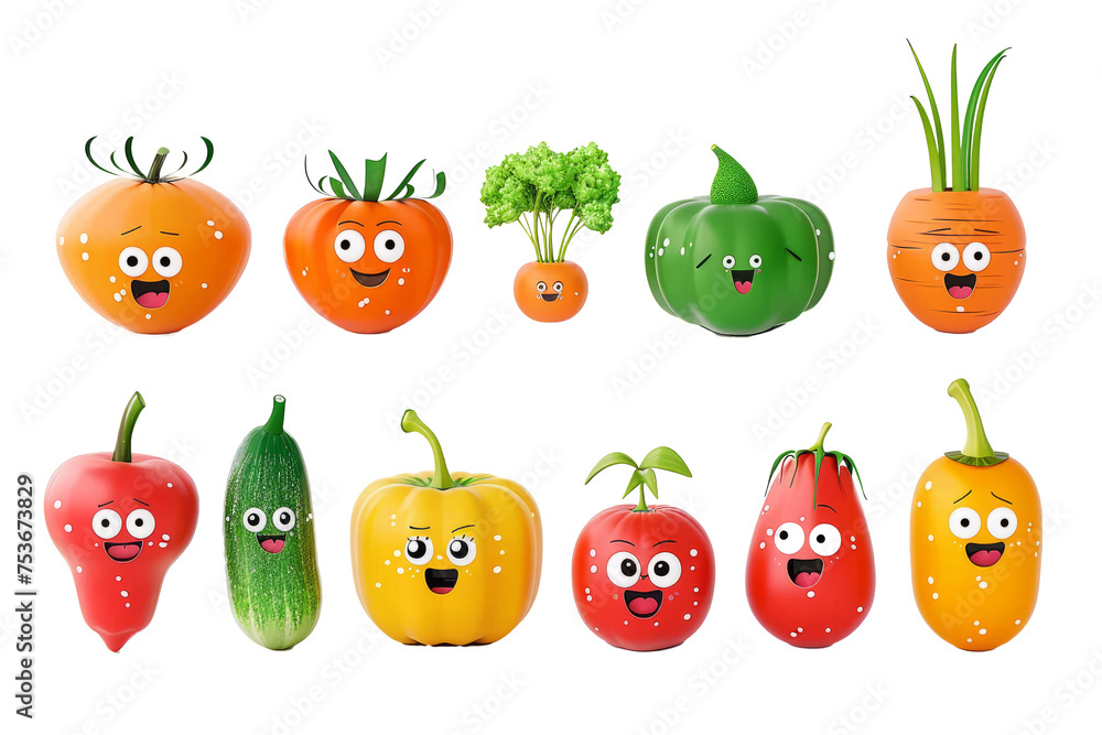 cute vegetables characters with a smile on a white background cute vegetables characters with a smile on a white background