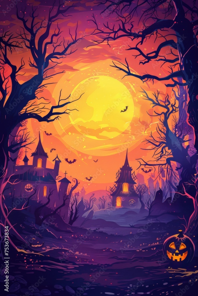 halloween cartoon template background with halloween themed scene 