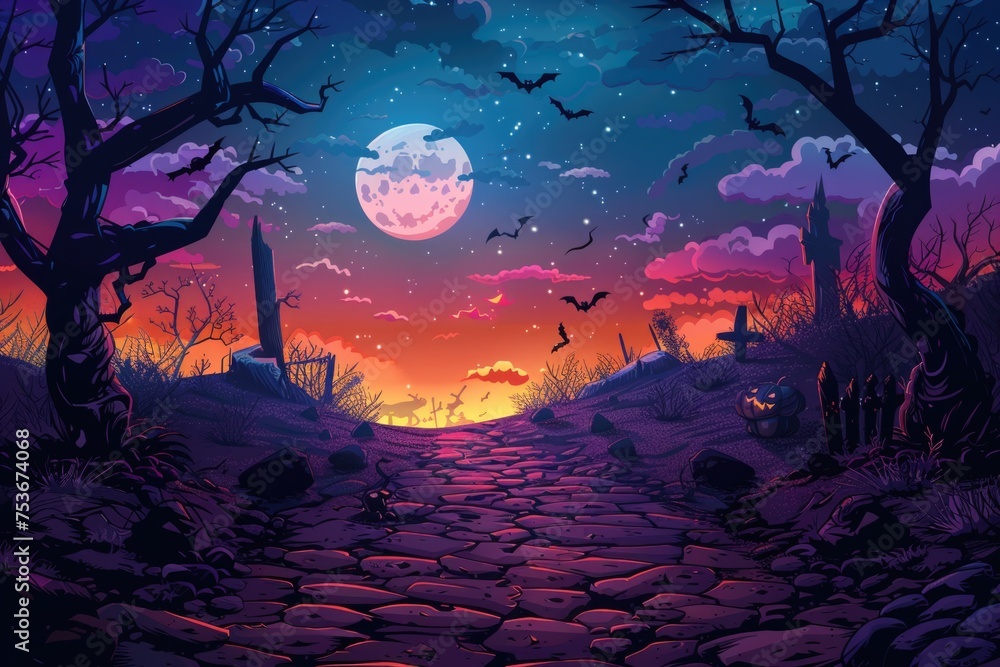 halloween cartoon template background with halloween themed scene 