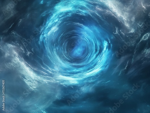 Abstract cosmic whirlpool with a vibrant blue glow, representing interstellar travel or a portal through space-time.