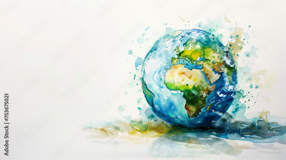 Glass globe signifies eco-friendly environment for World Earth Day, watercolor, white background Glass globe signifies eco-friendly environment for World Earth Day, watercolor, white background