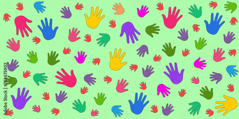 Background with human children's and adults hands imprint.