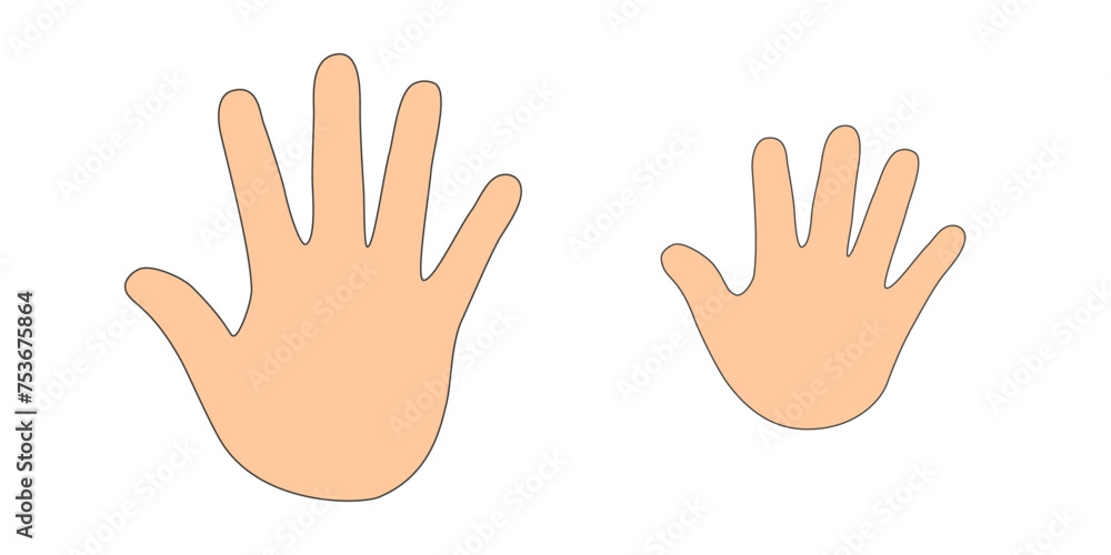 Human children's and adults hands imprint vector isolated set on white background. Human hands. Human children's and adults hands imprint vector isolated set on white background. Human hands.