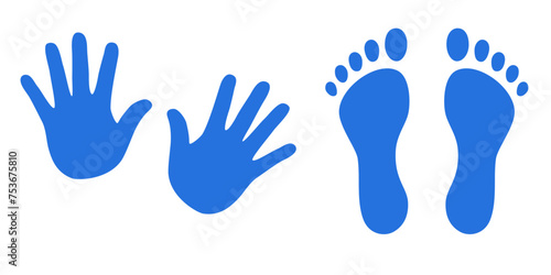Human footprints and hands vector isolated set on white background. Foot prints of person in boots. Human feet and hands. photo