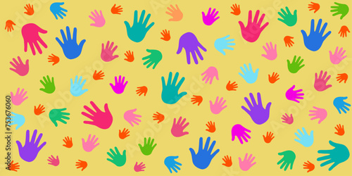Background with human children's and adults hands imprint.