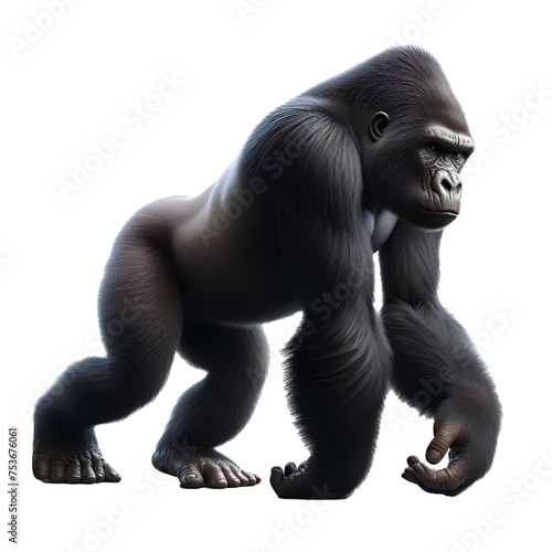 gorilla WALK isolated on white background.