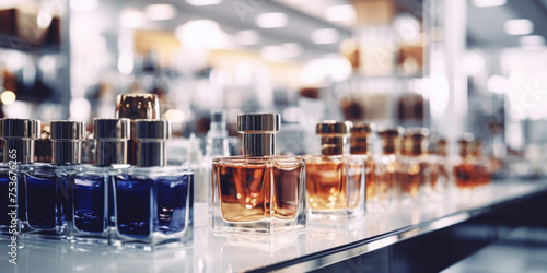 Display of perfume bottles on shelf in store