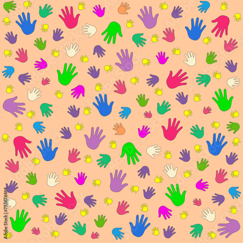 Background with human children's and adults hands imprint.