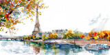 Hand-drawn watercolor Paris in summer isolated, watercolor, white background 