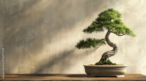  a large deadwood pine thick bonsai tree on a wooden table