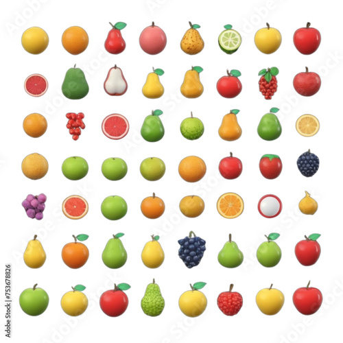 3d render fruits icon pack on isolated transparent background png  generated with AI