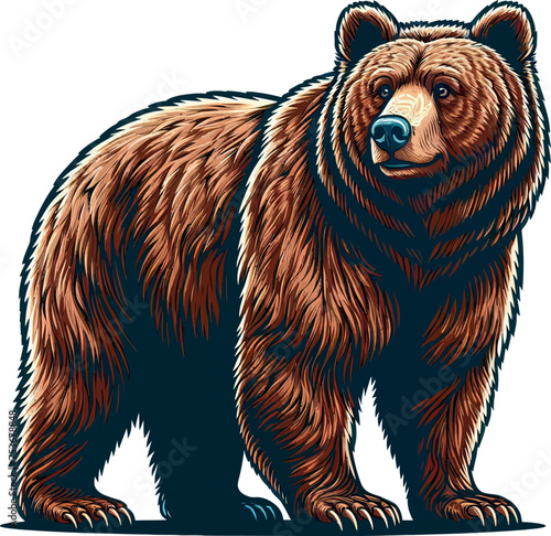 brown bear in the forest vector art illustration for t-shirt merch