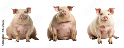 set of fat pig sitting isolate on white background.