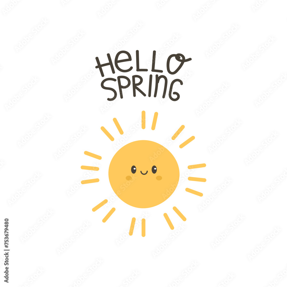 Hello Spring. Hand drawn spring element with positive phrase. Vector illustration. Hello Spring. Hand drawn spring element with positive phrase. Vector illustration.