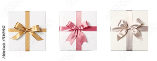 Set of white gift box topview and colorful ribbon