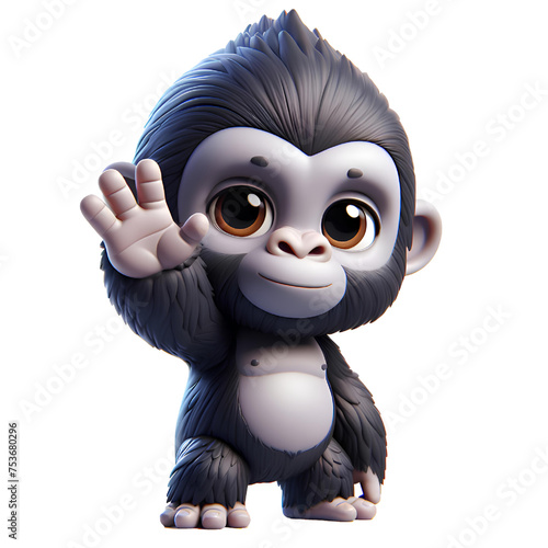 3D cute gorilla isolated on white background.