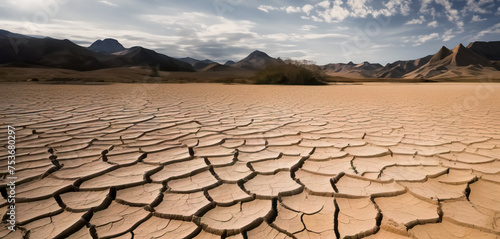 effects of climate change such as dry and cracked land dry land due to lack of rain, desertification and drought. Copy space image. photo