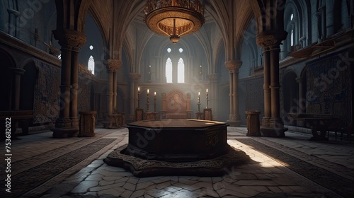 Fantasy medieval throne room in the castle photo