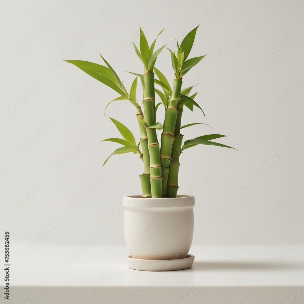 Lucky Bamboo in a white pot on a white background. ai generative Lucky Bamboo in a white pot on a white background. ai generative