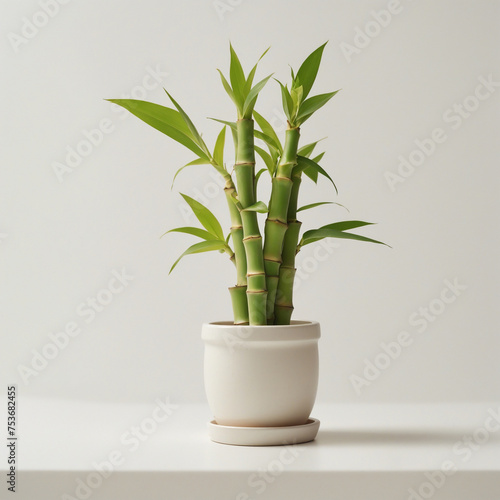 Lucky Bamboo in a white pot on a white background. ai generative