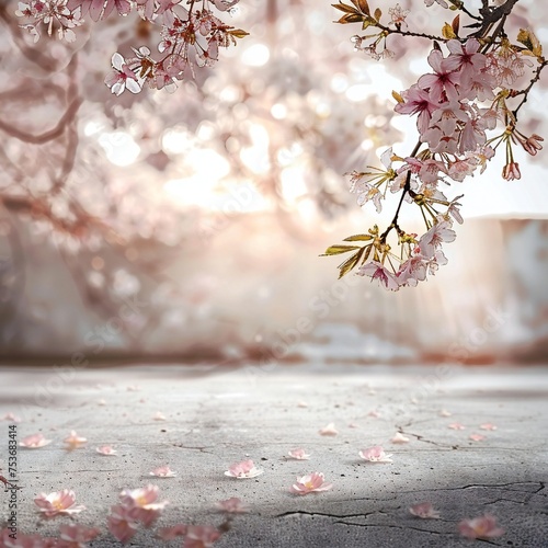 Beautiful spring background with concrete floor Generative Ai 