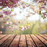 Beautiful spring background with wooden floor Generative Ai 