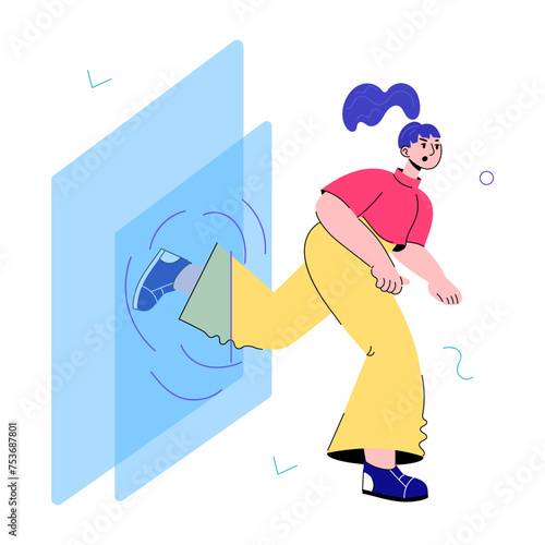 A doodle mini illustration of girl stepping into metaverse 