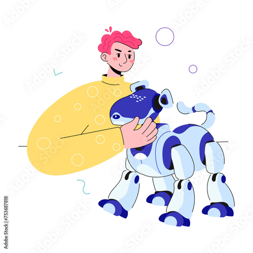 Customizable doodle mini illustration of a robot pet 