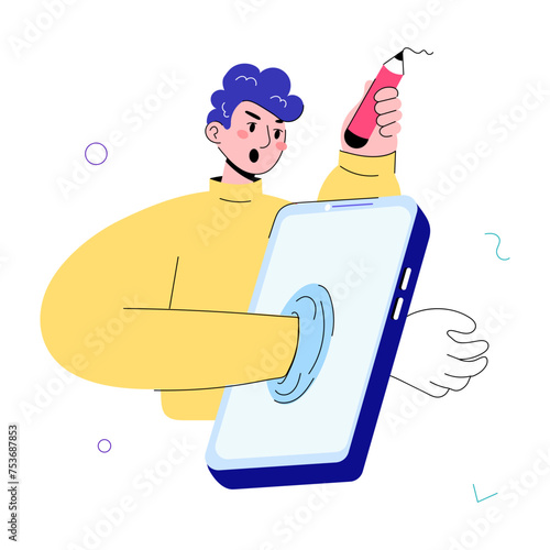 Trendy doodle mini illustration of mobile technology