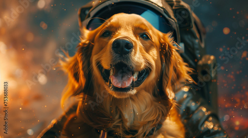 smiling happy astronaut dog, space dog
